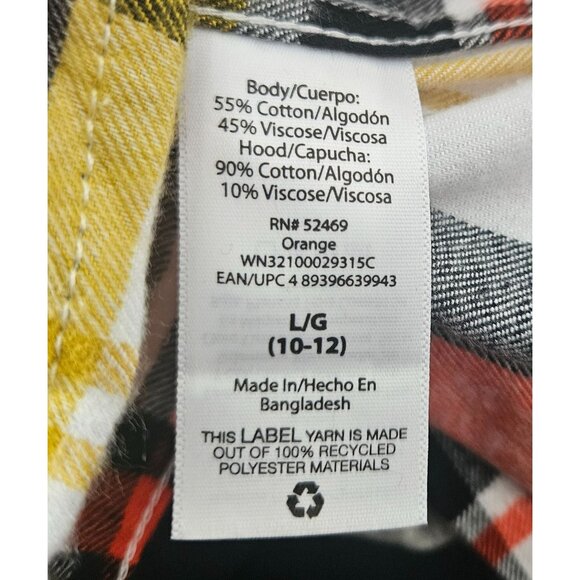 Boys Plaid Hooded Flannel Shirt L (10-12) Long Sleeve Button-Up Chest Pocket - Picture 10 of 10